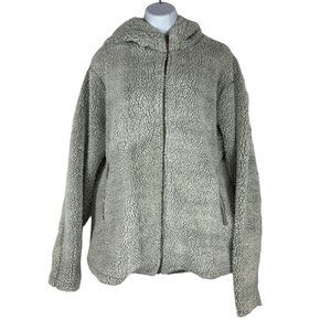 Thyme + Honey Womens Sherpa Zip Up Hooded Jacket Gray Medium Cotton Blend Coat